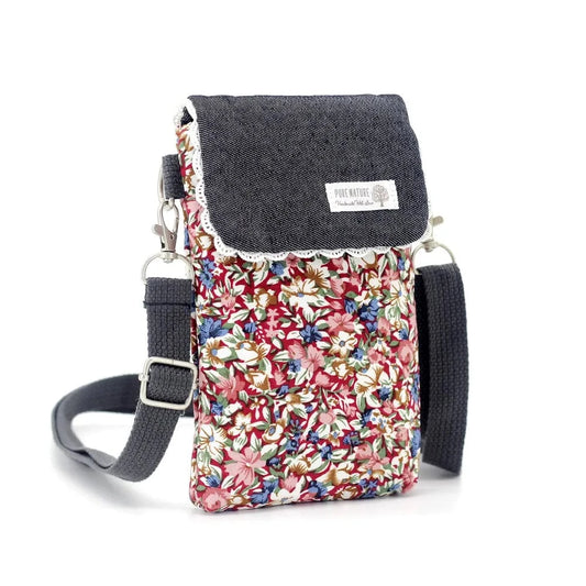 Pochette de Téléphone a Rabat Fleuri Rouge