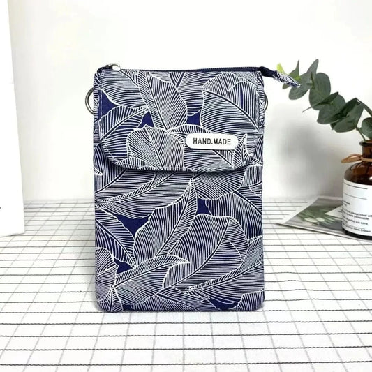 Pochette Téléphone Feuille Strié Bleu