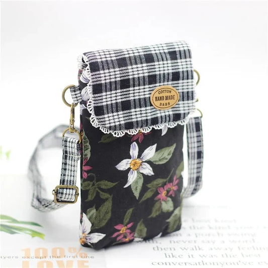 Pochette Téléphone Fleur Blanche Rétro Noir