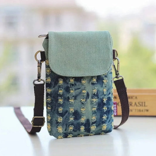 Pochette Téléphone Jeans Troué Vert