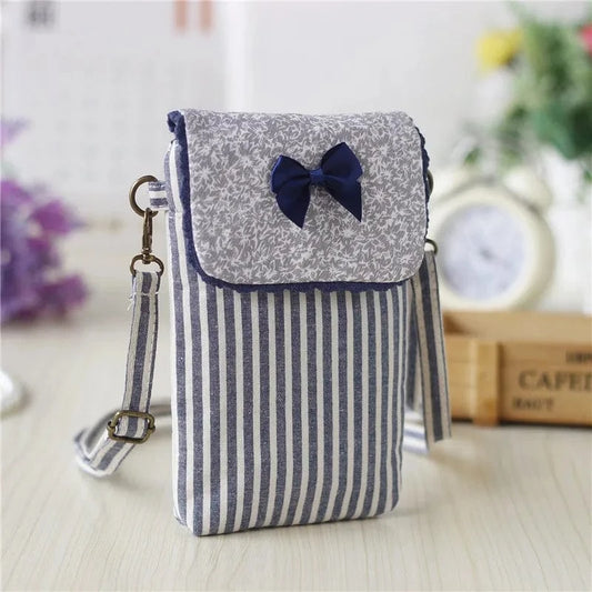 Pochette Téléphone Nœud Papillon a Rayure Bleu