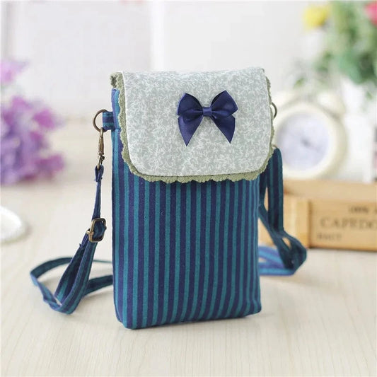 Pochette Téléphone Nœud Papillon a Rayure Turquoise